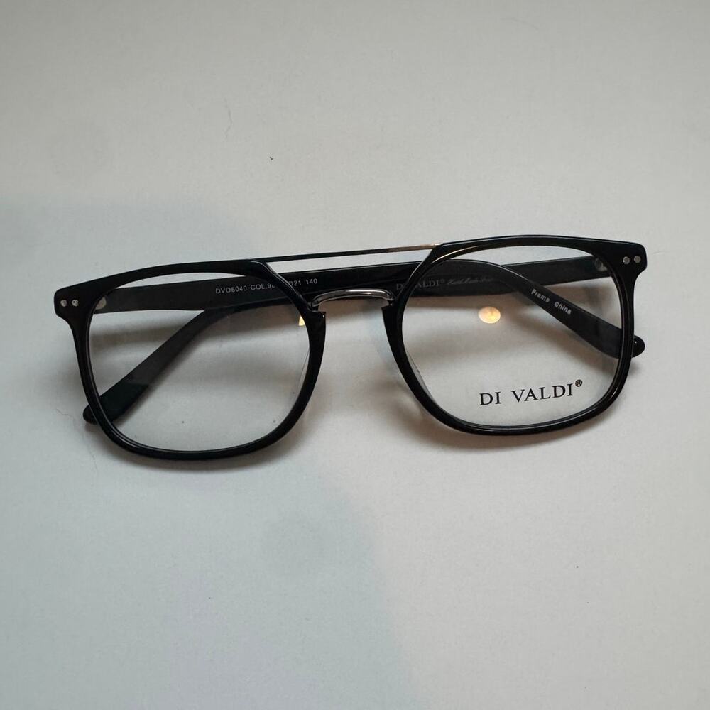 NWOT Di Valdi 8040 Alberto glasses col 90 double bar square frames